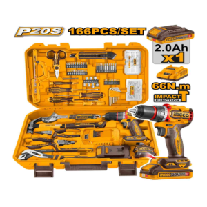 KIT 166 FERRAMENTAS C/PARAFUSADEIRA 66N.m C/1 BAT 2.0Ah INGCO HKTHP41662-9