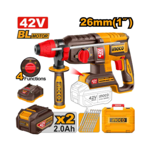 MARTELETE ROTATIVO BRUSHLESS INDUSTRIAL 2.5J 26MM À BATERIA 42V INGCO C/2 BAT 2.0A.h INGCO CRHLI422682