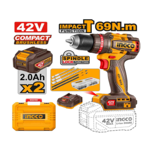 PARAFUSADEIRA E FURADEIRA COM IMPACTO 1/2” 69N.m À BATERIA ÍON-LÍTIO 42V C/2 BAT 2.0Ah INGCO CIDLI426982